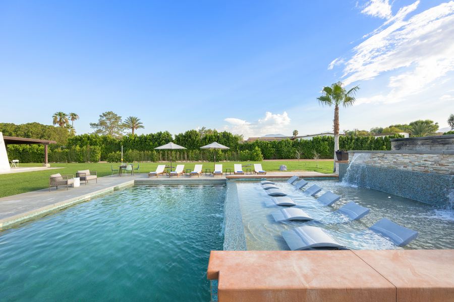 Pool, loungers and lawn