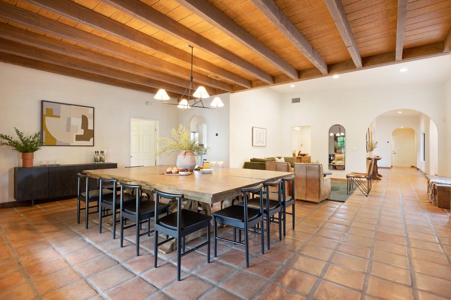 Dining room with beamed ceiling